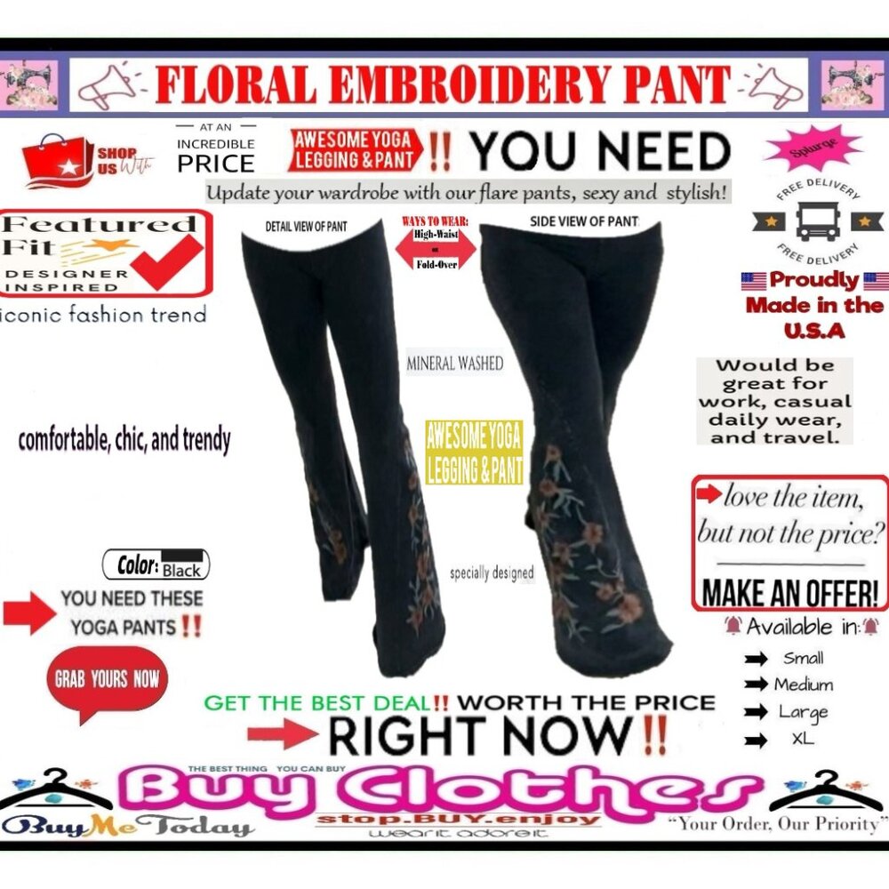 π BOTTOM Fold Embroidery π FLORAL β LEGGING PANT Waist FLARE Wash πΈ BUY NOWβ - Picture 4 of 16